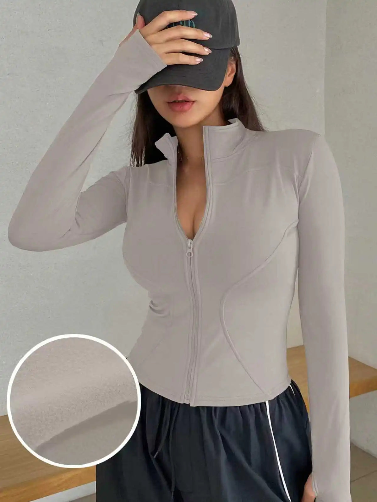 Chaqueta de manga larga para deportes al aire libre para mujer, ropa de Yoga delgada, cárdigan de secado rápido con cremallera, cuello alto, chaqueta para correr, Fitness, Top