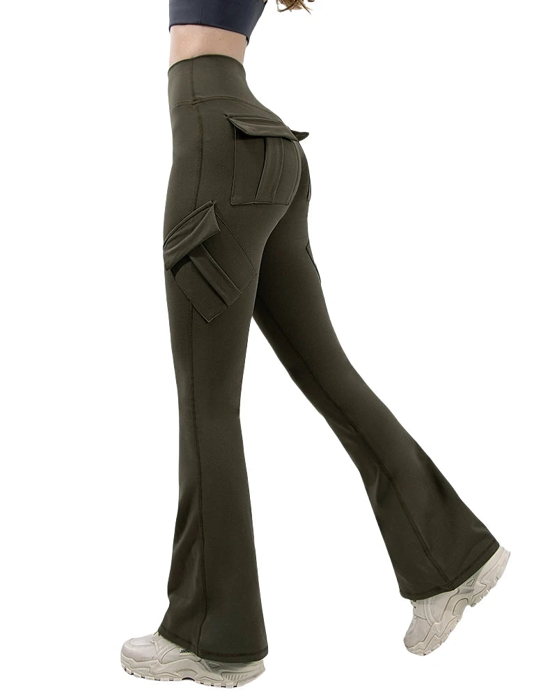 Las más nuevas mallas de Yoga de pierna ancha y alta elasticidad para mujer, sensación desnuda, ropa de trabajo de compresión para Fitness con bolsillos, pantalones de Yoga ﻿