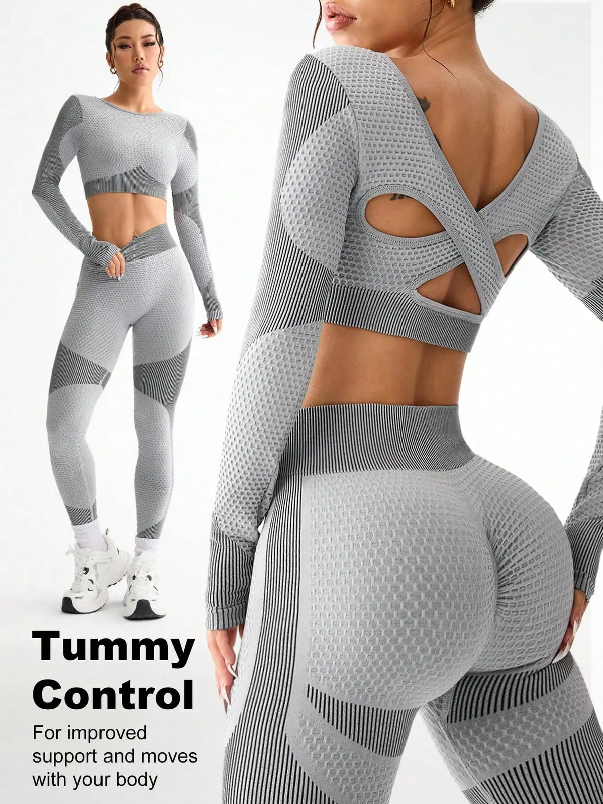 Traje de Yoga sin costuras para mujer, traje deportivo ajustado para correr, transpirable, para Fitness al aire libre, 2 uds.