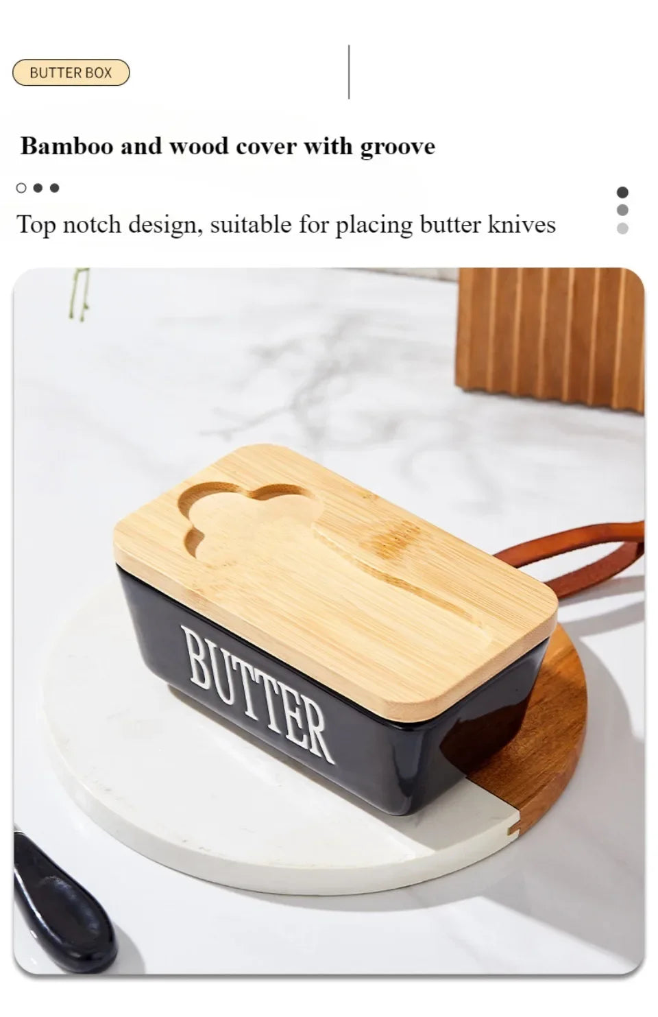 Ceramic Butter Container Box Restaurant Seal Storage Boxes Cheese Box with Knife Bamboo Lid Butters Slicer Butter Dish Tableware