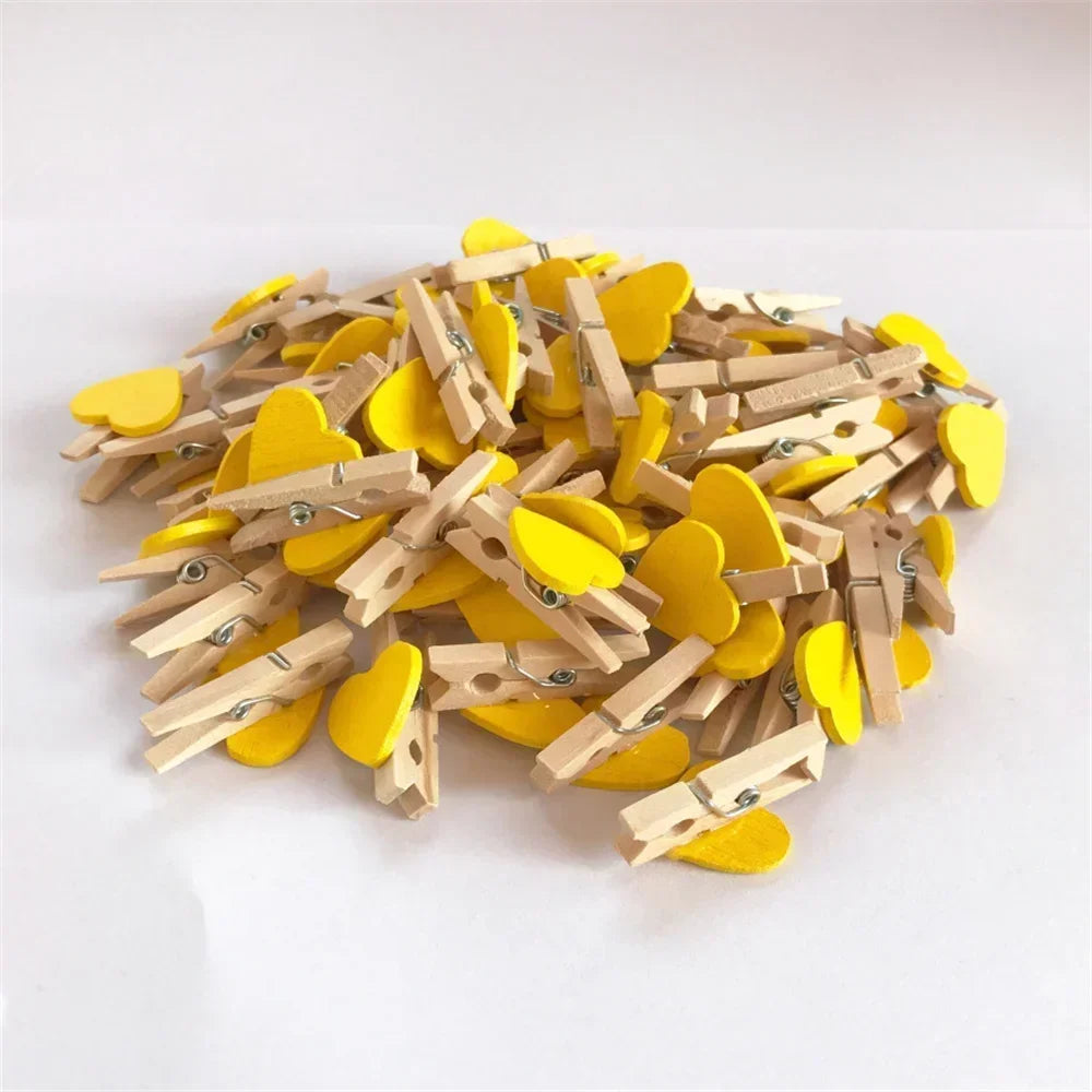 30x4mm 50pcs Wooden Colored Love Heart Photo Clip Memo Paper Peg Clothespin Stationery Valentine's Day Wedding Party Craft Decor