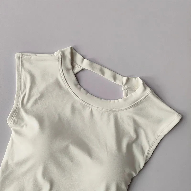 Camiseta deportiva con almohadilla  espalda descubierta, traje de Yoga adelgazante de secado rápido, ropa superior