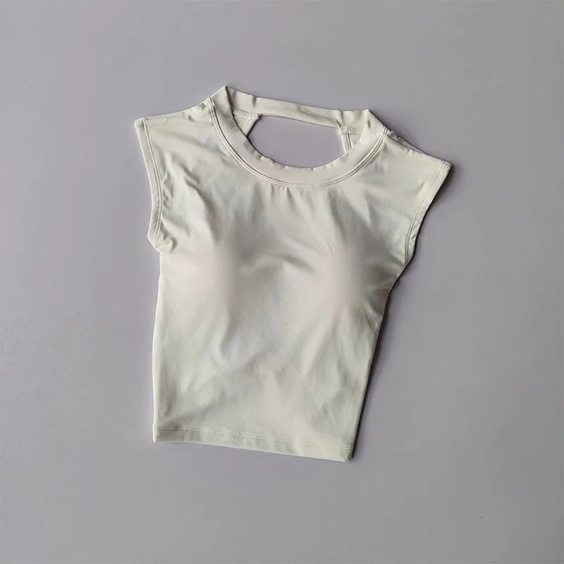 Camiseta deportiva con almohadilla  espalda descubierta, traje de Yoga adelgazante de secado rápido, ropa superior
