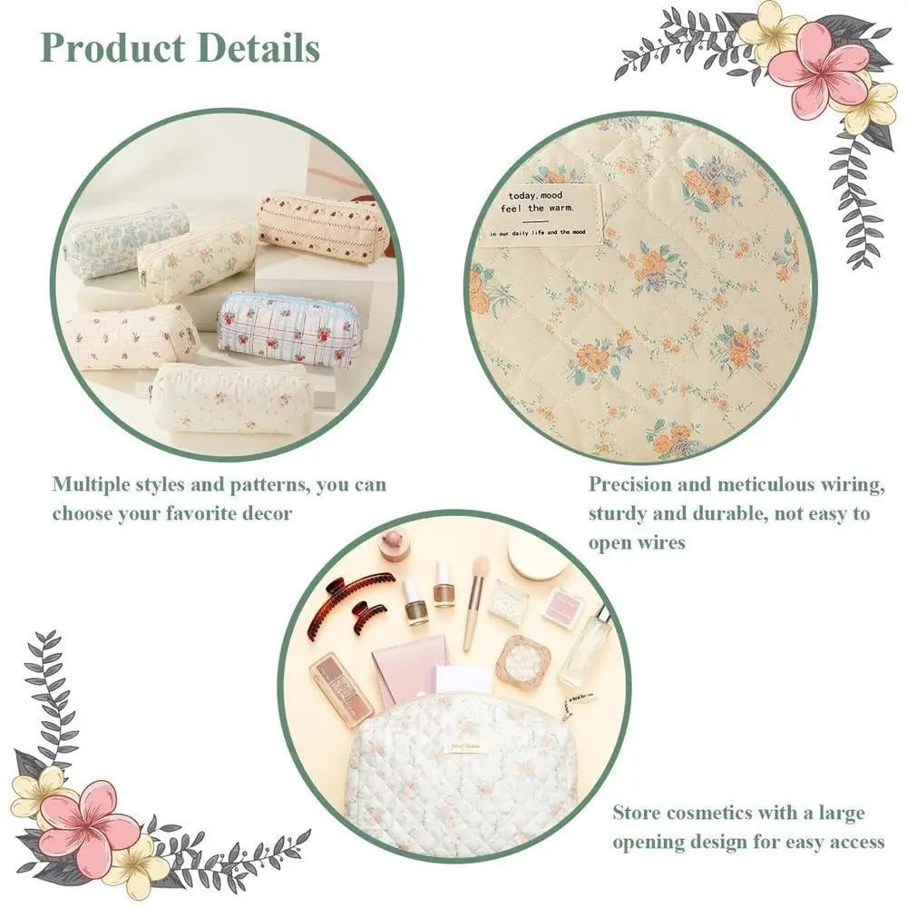 Bolsa de maquillaje de algodón acolchado para mujer, organizador de cosméticos con cremallera, bolso de tela con forma de caja, estuche de aseo portátil para niñas, 1 Uds.