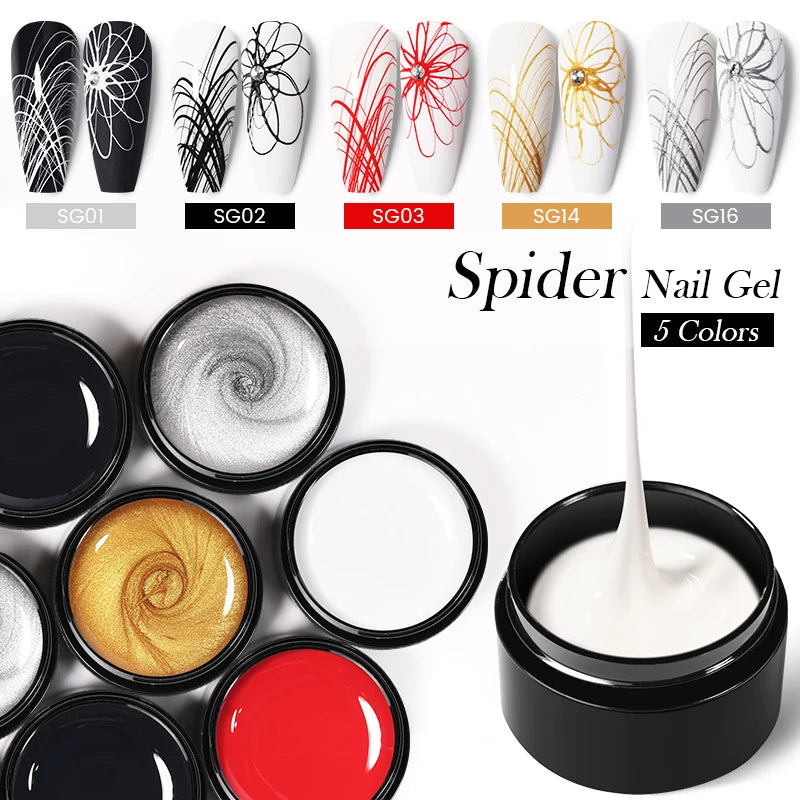 White Black Silver Spider Drawing Gel Nail Polish UV Painting Outline Gel Varnish Nails Art All For Manicure