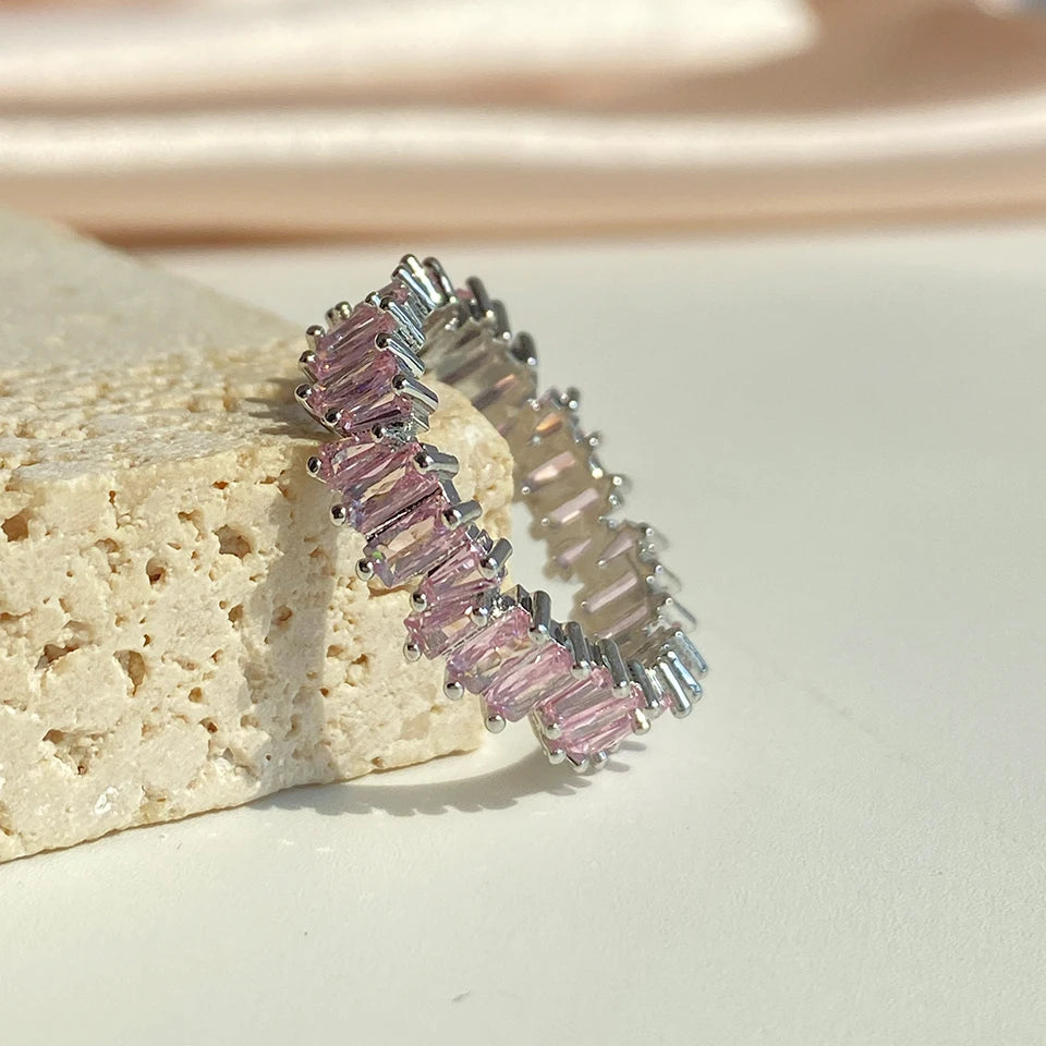 Anillos de compromiso de circonia cúbica Baguette clásicos para mujer, joyería de lujo chapada en oro de 18 quilates para fiesta y boda