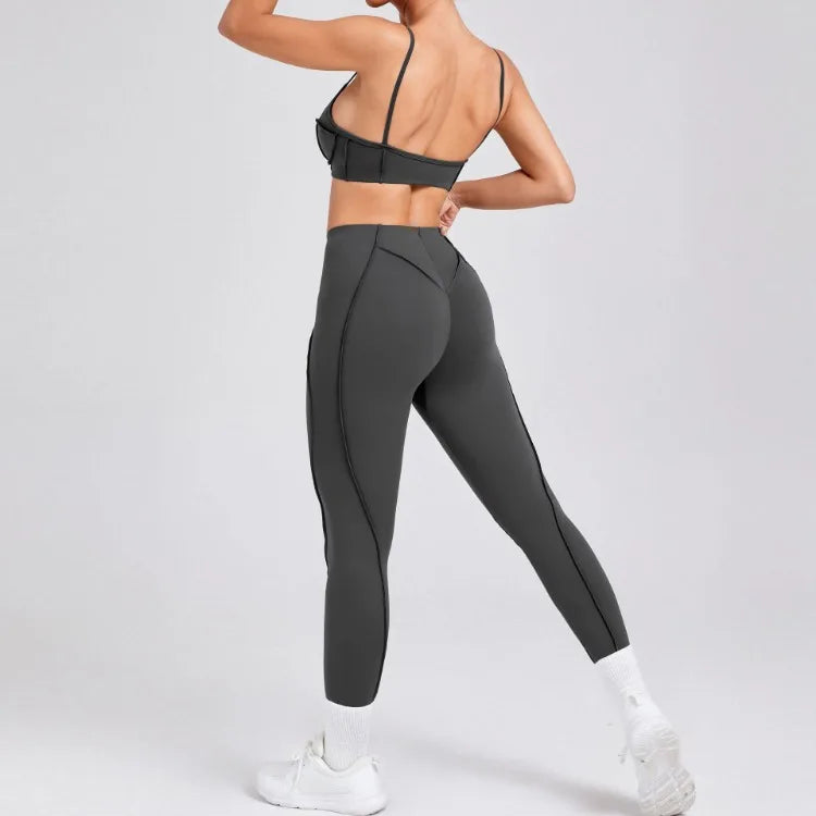 Yoga Sets Sports Fitness High Waist Hip-lifting Shapeing Trousers Backless Bra Suit Workout Gym Leggings Sets for Women