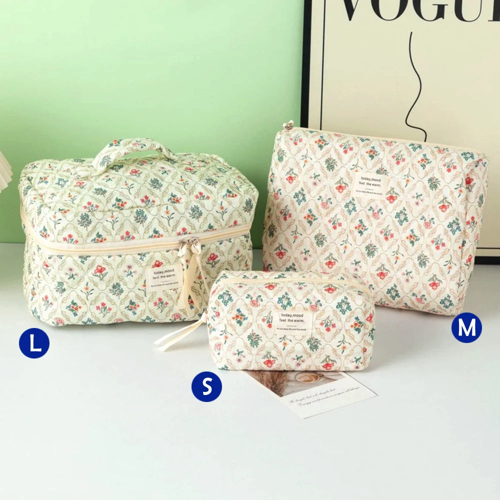 Bolsa de maquillaje de algodón acolchado para mujer, organizador de cosméticos con cremallera, bolso de tela con forma de caja, estuche de aseo portátil para niñas, 1 Uds.