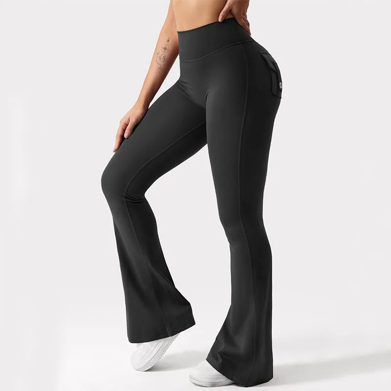 Las más nuevas mallas de Yoga de pierna ancha y alta elasticidad para mujer, sensación desnuda, ropa de trabajo de compresión para Fitness con bolsillos, pantalones de Yoga ﻿
