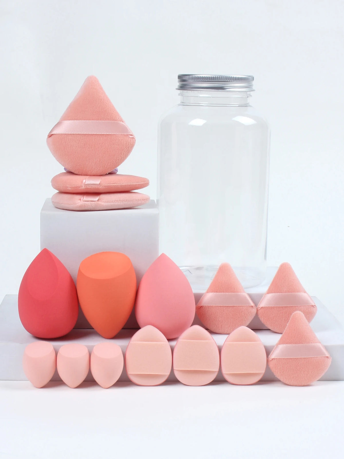 Primavera 15 latas, 3 esponjas para polvos sueltos y 3 mini esponjas para polvos sueltos y 3 mini huevos de maquillaje y 3 mini esponjas con cojín de aire, mezcla de bases