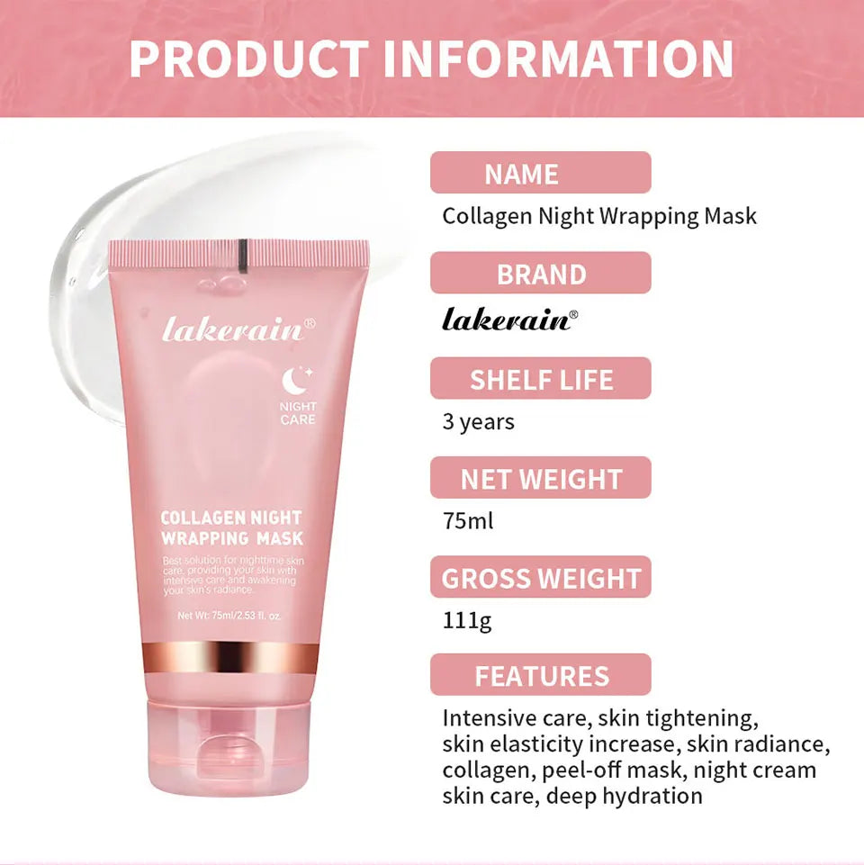 Mascarilla Facial de colágeno, paquete de envoltura nocturna, elasticidad, cuidado de hidratación, reduce la flacidez, Colágeno Hidrolizado para