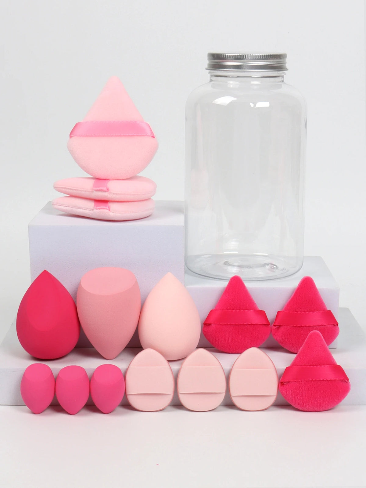 Primavera 15 latas, 3 esponjas para polvos sueltos y 3 mini esponjas para polvos sueltos y 3 mini huevos de maquillaje y 3 mini esponjas con cojín de aire, mezcla de bases