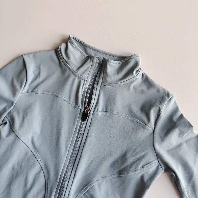 Chaqueta de manga larga para deportes al aire libre para mujer, ropa de Yoga delgada, cárdigan de secado rápido con cremallera, cuello alto, chaqueta para correr, Fitness, Top
