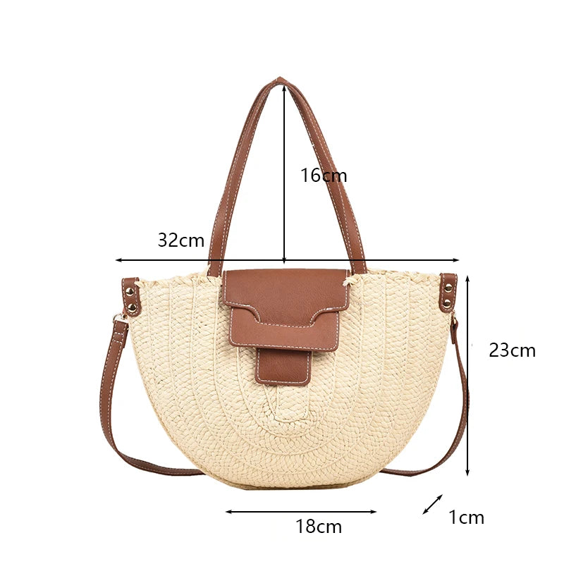 Round Straw Tote Bag Women Fashion Woven Bags Retro Hobo Boho Style Casual Shoulder Bags Summer Beach Bag Sac A Main