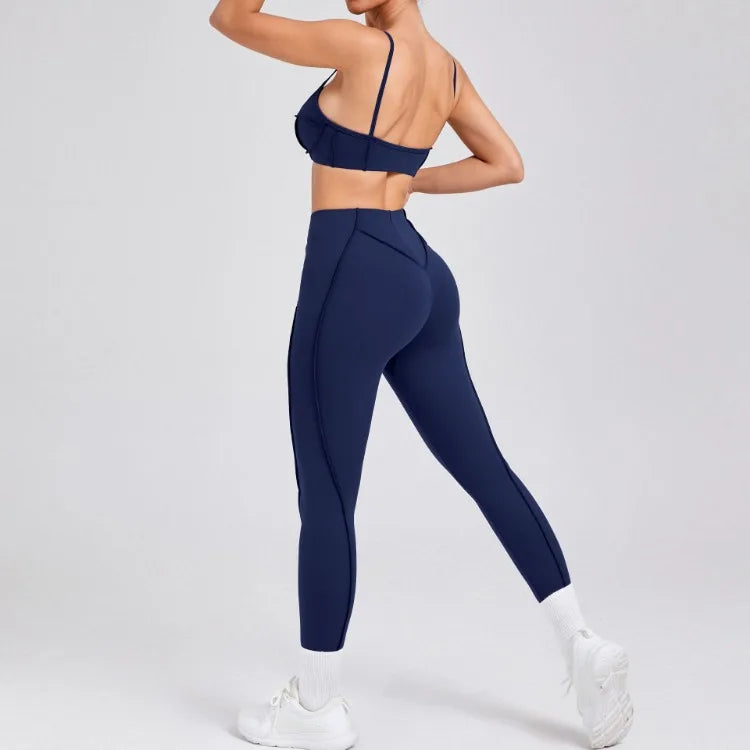 Yoga Sets Sports Fitness High Waist Hip-lifting Shapeing Trousers Backless Bra Suit Workout Gym Leggings Sets for Women