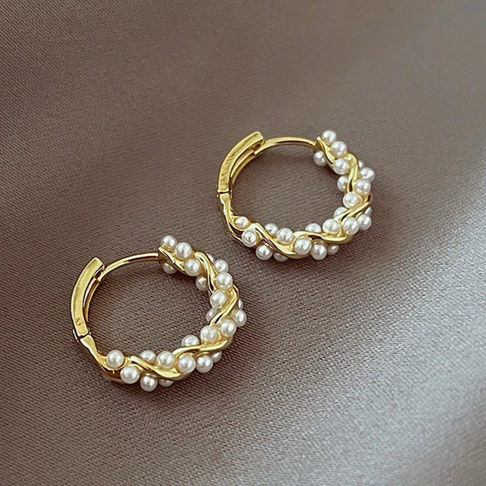 pendientes circulares de perlas de imitación francesas, aretes de aro redondos pequeños para mujer, pendientes de textura exquisita, joyería, regalo para niñas