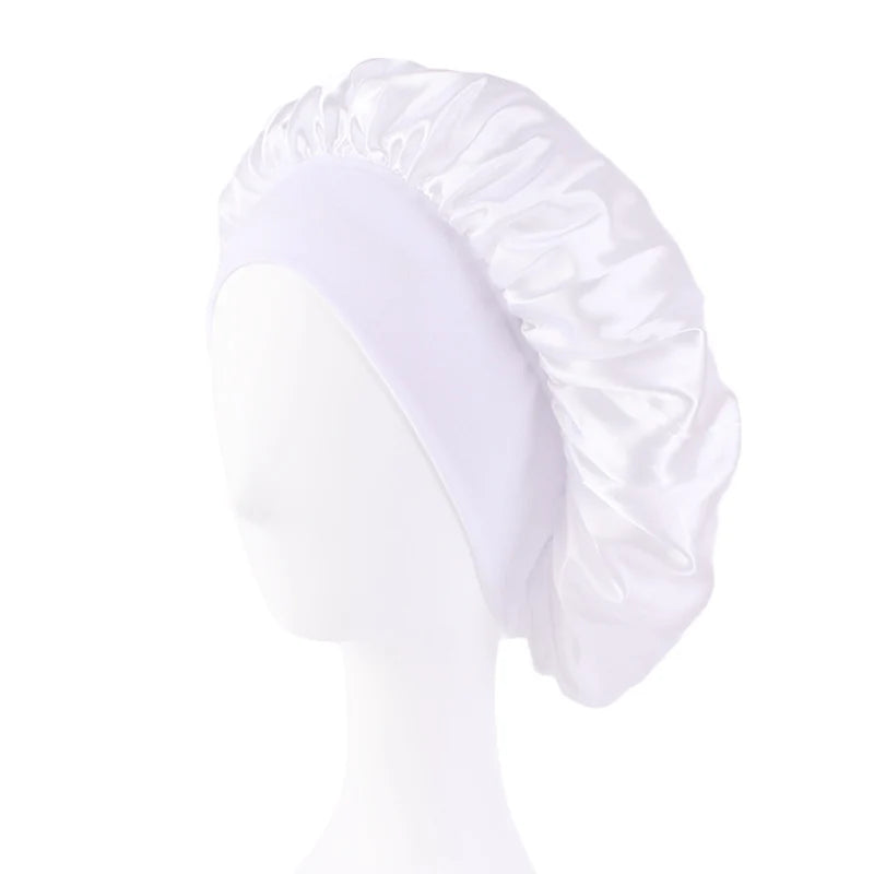 Nuevo gorro de dormir de ala ancha de satén, gorro sedoso para dormir, gorro para dormir con banda suave elástica, gorro de estilismo, herramienta para envolver el cabello