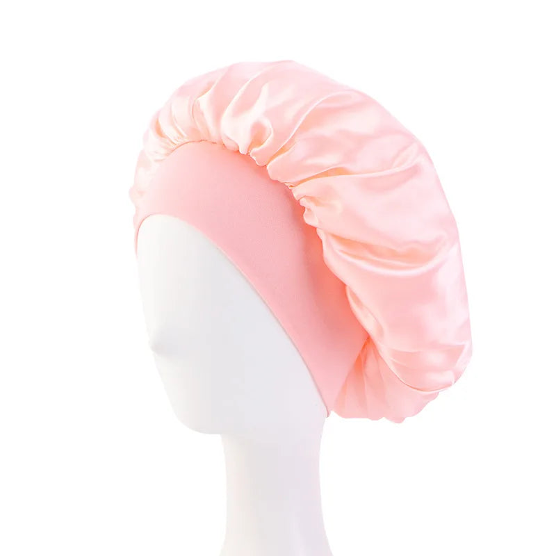 Nuevo gorro de dormir de ala ancha de satén, gorro sedoso para dormir, gorro para dormir con banda suave elástica, gorro de estilismo, herramienta para envolver el cabello