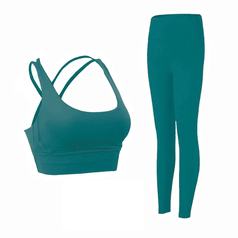 Ropa de Yoga de 2 piezas, chándal para mujer, ropa atlética, traje de Fitness para Pilates, entrenamiento de gimnasio, ropa de realce, Sujetador deportivo, traje de mallas