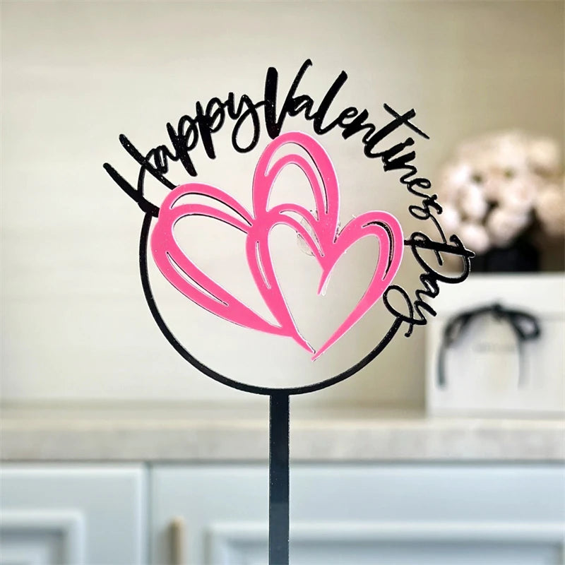 10PCS Acrylic Cake Topper Happy Valentine's Day Cupcake Topper for Wedding Party Cake Decorations Love Heart Dessert Decoration