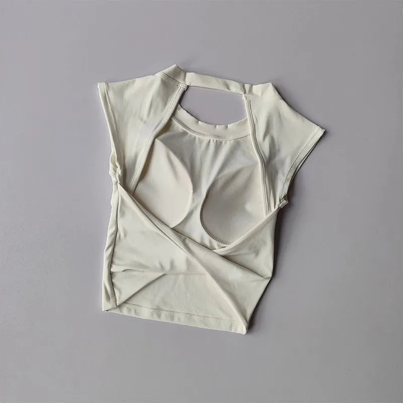 Camiseta deportiva con almohadilla  espalda descubierta, traje de Yoga adelgazante de secado rápido, ropa superior