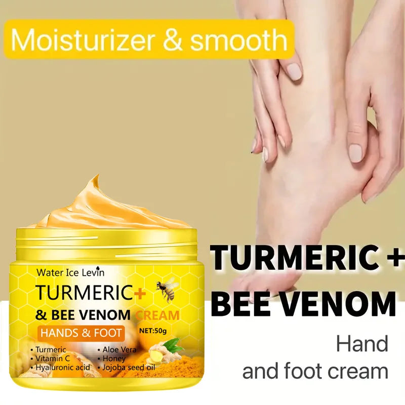 Crema antisecado para pies con veneno de abeja y cúrcuma, reparación de grietas para manos, crema para el cuidado de la piel, pies muertos, piel de las manos