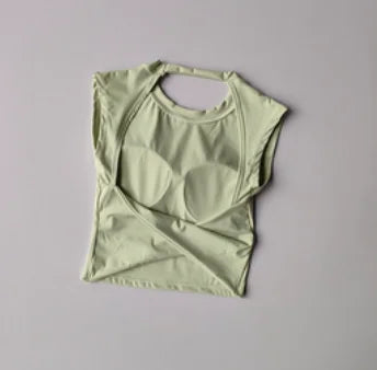 Camiseta deportiva con almohadilla  espalda descubierta, traje de Yoga adelgazante de secado rápido, ropa superior