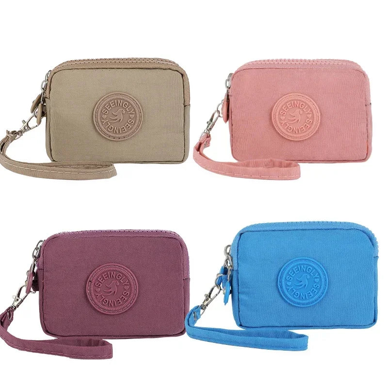 Mini monedero de nailon, bolso para llaves, billeteras para mujer con cremallera, impermeable, portátil, tarjetero de tres capas, bolso para mujer y niña, bolso para auriculares