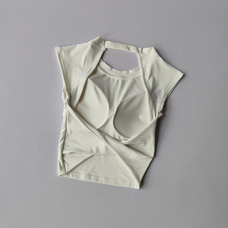 Camiseta deportiva con almohadilla  espalda descubierta, traje de Yoga adelgazante de secado rápido, ropa superior