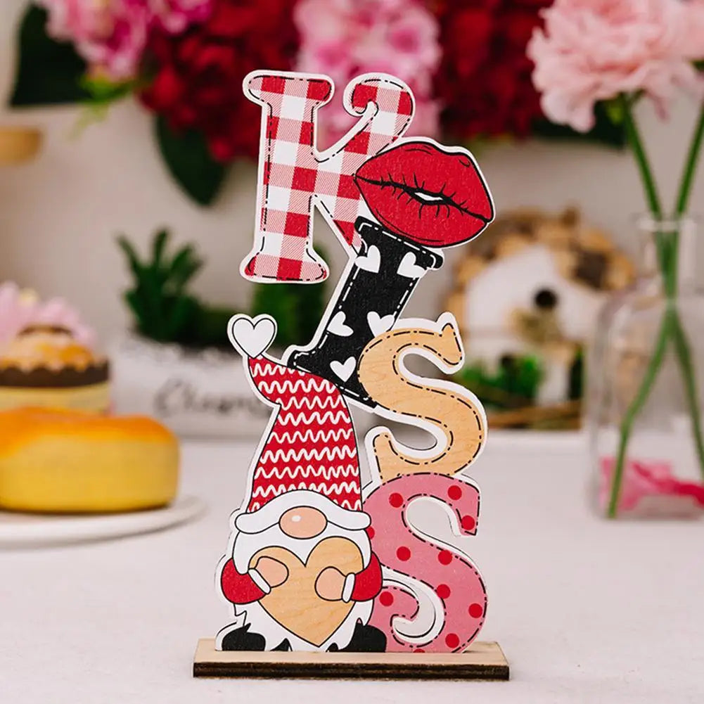 Wood Decorative Love/KISS Letter Retro Wedding Desktop Cutout Table Ornaments Sweet Gift For Valentine Thanksgiving Handicraft