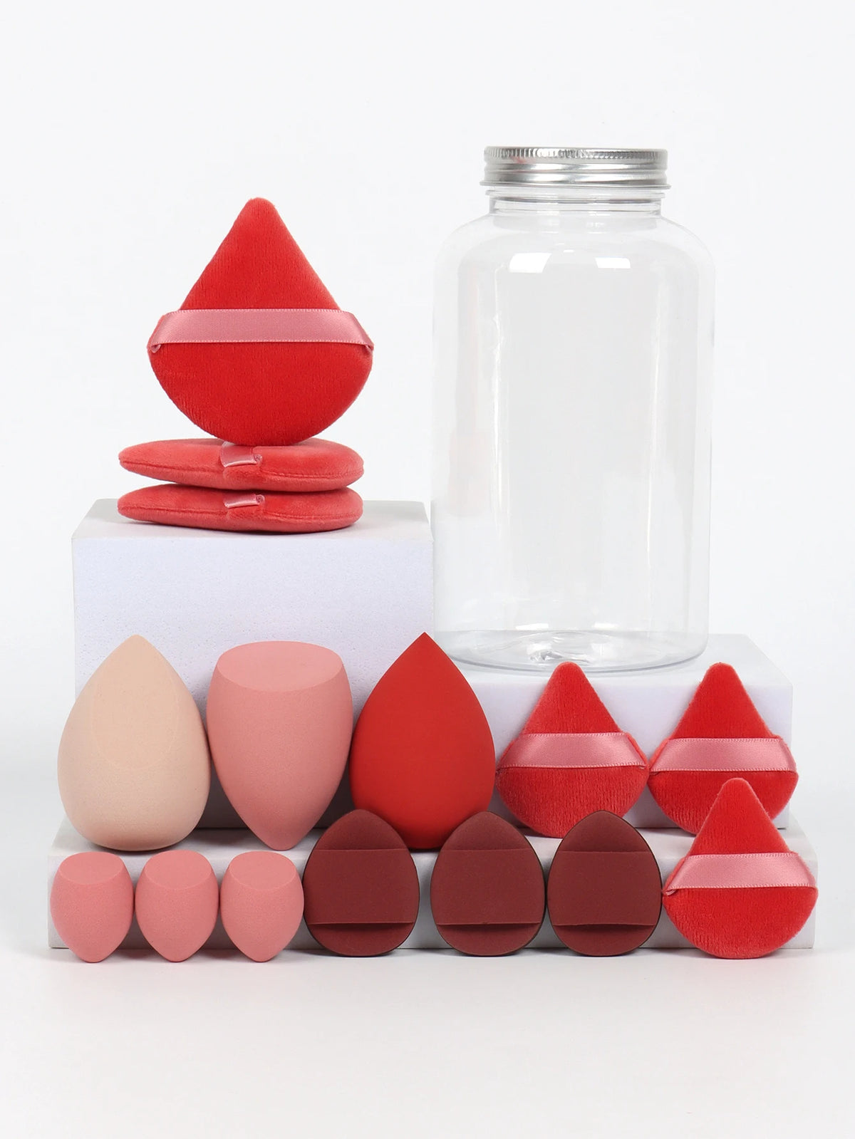 Primavera 15 latas, 3 esponjas para polvos sueltos y 3 mini esponjas para polvos sueltos y 3 mini huevos de maquillaje y 3 mini esponjas con cojín de aire, mezcla de bases