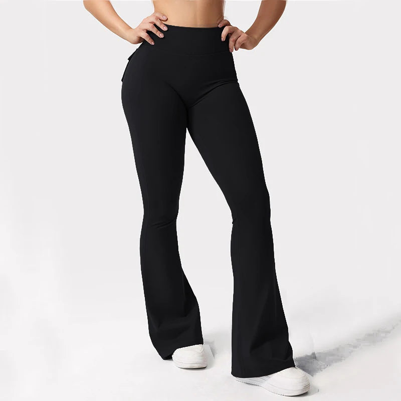 Las más nuevas mallas de Yoga de pierna ancha y alta elasticidad para mujer, sensación desnuda, ropa de trabajo de compresión para Fitness con bolsillos, pantalones de Yoga ﻿
