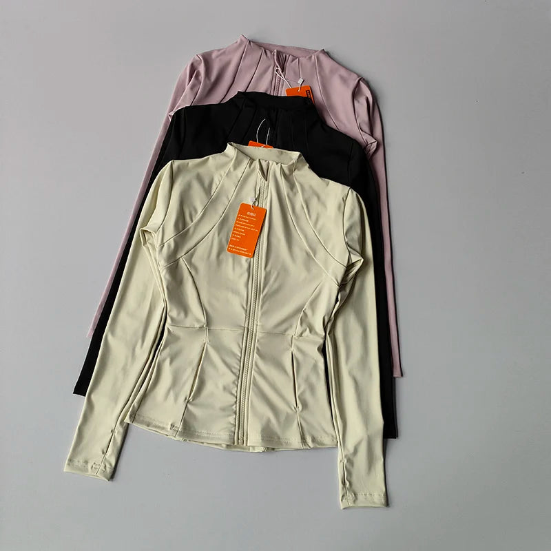 Chaqueta deportiva con cremallera para mujer, camisa de Yoga para Fitness, abrigos para entrenamiento y correr, cárdigan cálido de manga larga para gimnasio, chaqueta ajustada ajustada, ropa deportiva