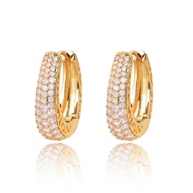 Pendientes de aro huecos de Color dorado para mujer, aretes circulares de lujo con piedra CZ deslumbrante pavimentada, joyería llamativa