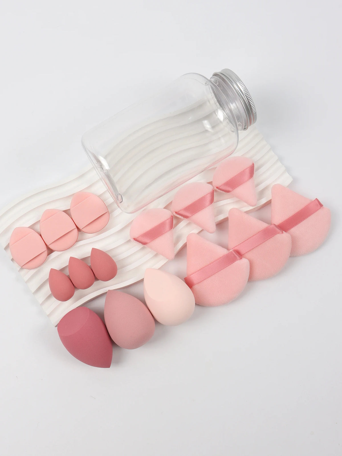 Primavera 15 latas, 3 esponjas para polvos sueltos y 3 mini esponjas para polvos sueltos y 3 mini huevos de maquillaje y 3 mini esponjas con cojín de aire, mezcla de bases