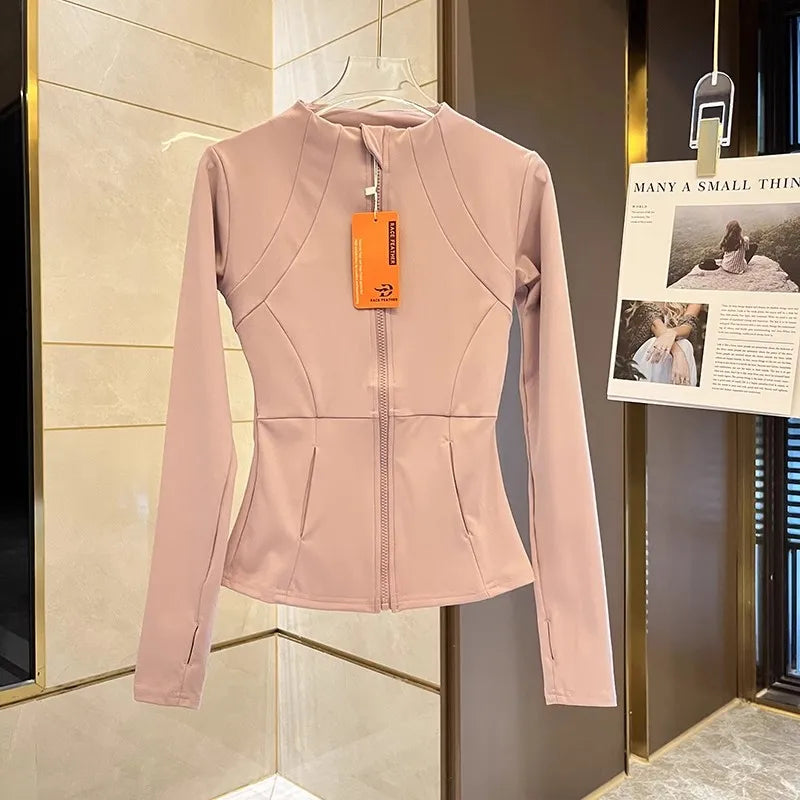 Chaqueta deportiva con cremallera para mujer, camisa de Yoga para Fitness, abrigos para entrenamiento y correr, cárdigan cálido de manga larga para gimnasio, chaqueta ajustada ajustada, ropa deportiva