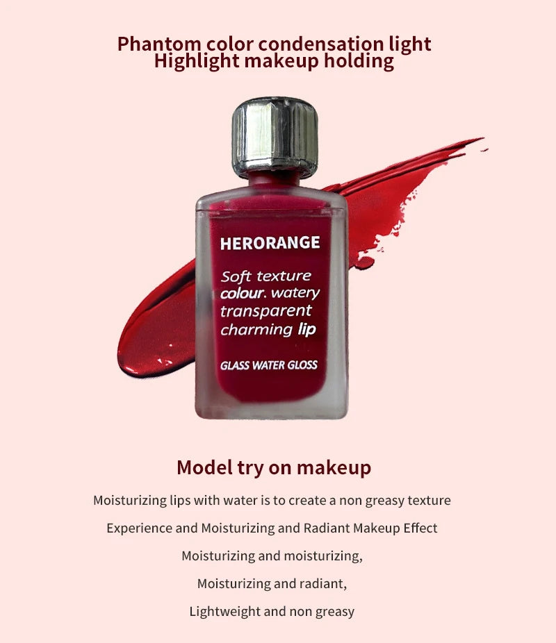 HERORANGE Laca de labios ligera similar al vidrio: brillo de espejo, fórmula hidratante; A prueba de manchas, de larga duración y brillo de la piel