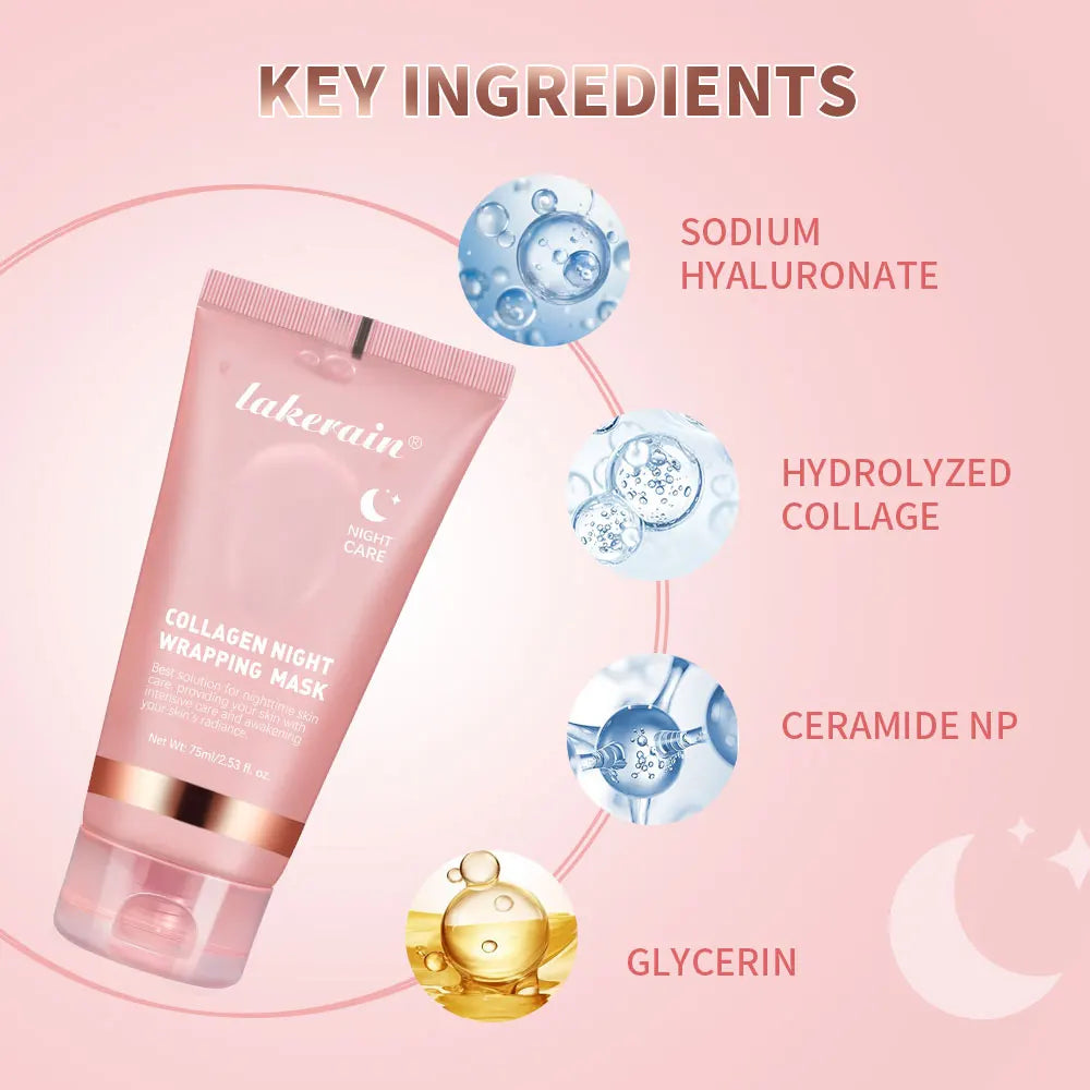 Mascarilla Facial de colágeno, paquete de envoltura nocturna, elasticidad, cuidado de hidratación, reduce la flacidez, Colágeno Hidrolizado para