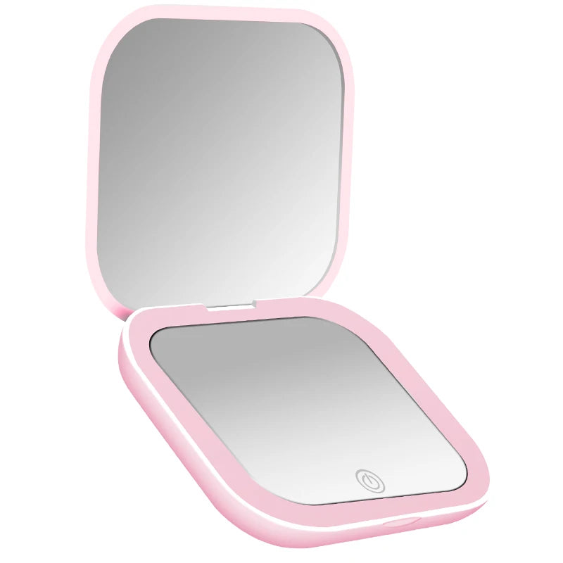 Espejo Compacto con Luces, Aumento 1X/2X, Espejo de Maquillaje LED Portátil, Plegable, de Bolsillo, para Viaje, Regalo o Bolso