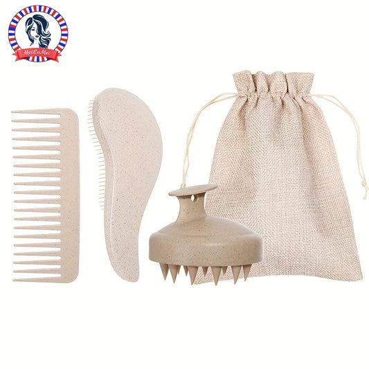 Juego de cepillos para el cabello ecológicos, cerdas suaves y masajeador portátil de silicona para el cuero cabelludo con juego de regalo colorido, para tipos de cabello normales