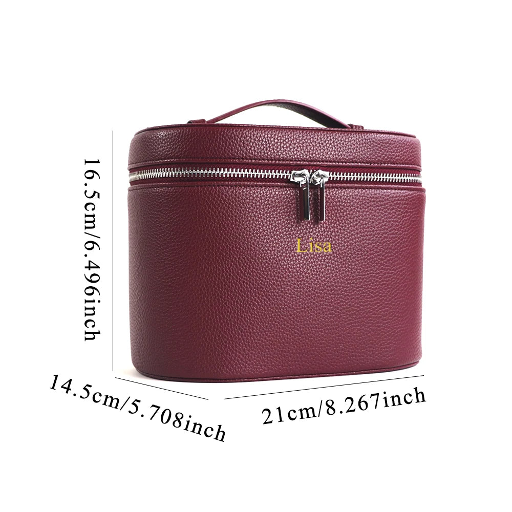 Caja de cosméticos de cuero  de gran capacidad con , bolsa de cosméticos portátil de viaje