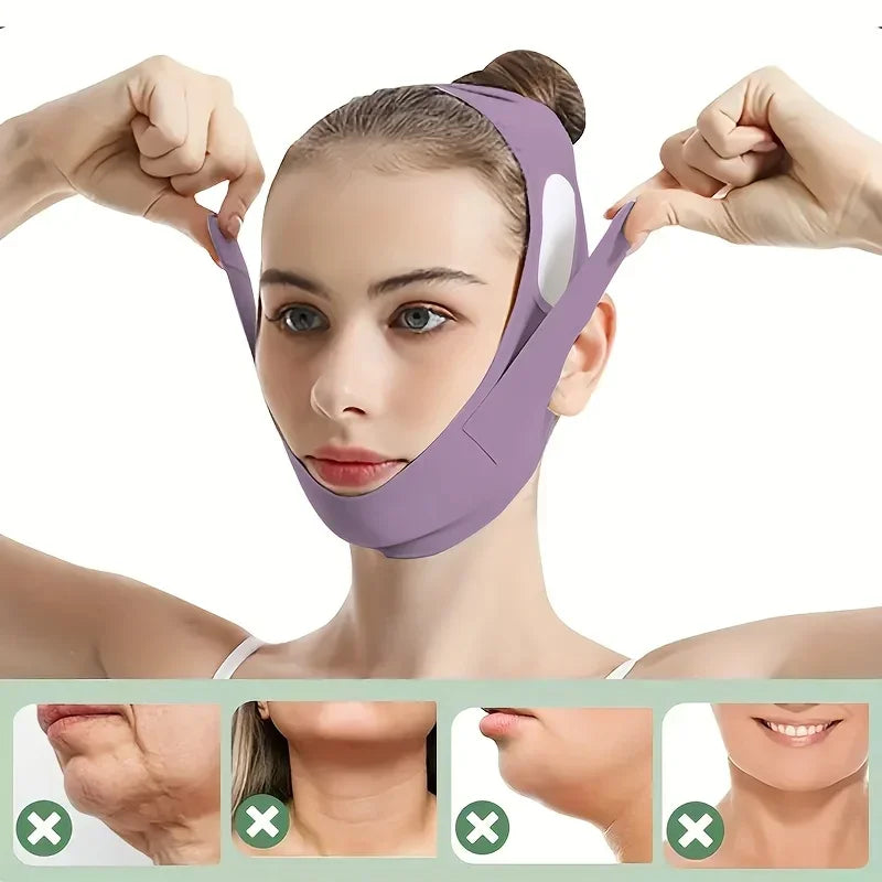 Banda de Estiramiento facial durante la noche con fibra de grafeno: reductor de barbilla doble y definidor de mandíbulas, correa de belleza reutilizable lavable, 5 tamaños