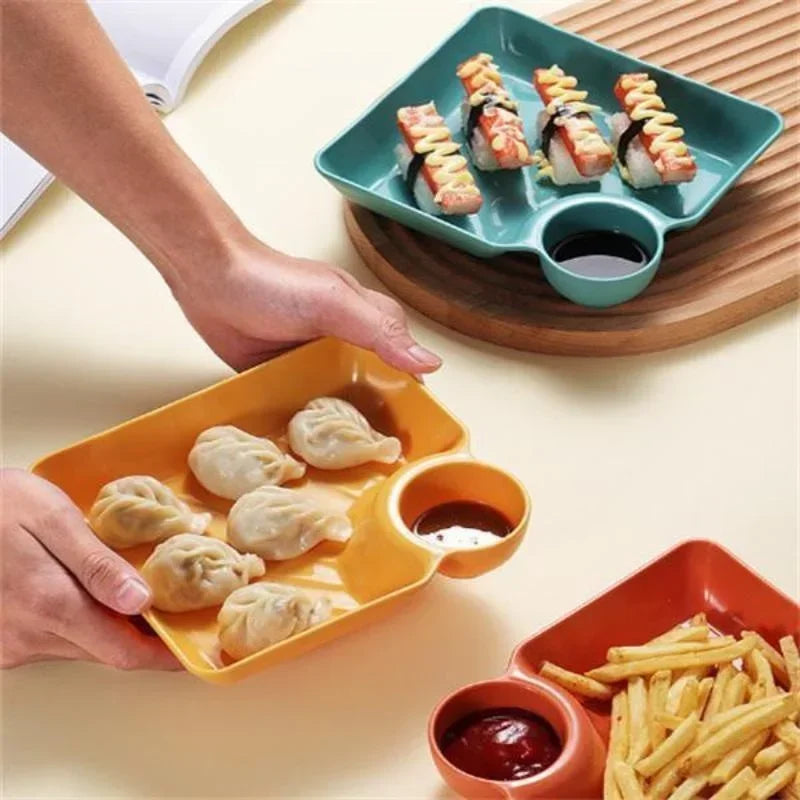 Chips and Dip Plates, Plastic Serving Platter Dumpling Plate with Dipping Saucer, Divided Snack Serving Dishes for Appetizer