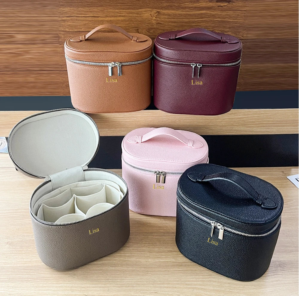 Caja de cosméticos de cuero  de gran capacidad con , bolsa de cosméticos portátil de viaje