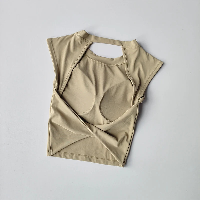 Camiseta deportiva con almohadilla  espalda descubierta, traje de Yoga adelgazante de secado rápido, ropa superior