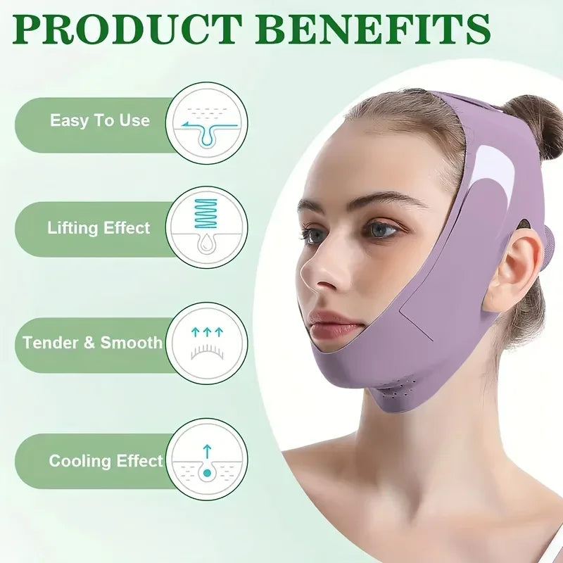 Banda de Estiramiento facial durante la noche con fibra de grafeno: reductor de barbilla doble y definidor de mandíbulas, correa de belleza reutilizable lavable, 5 tamaños