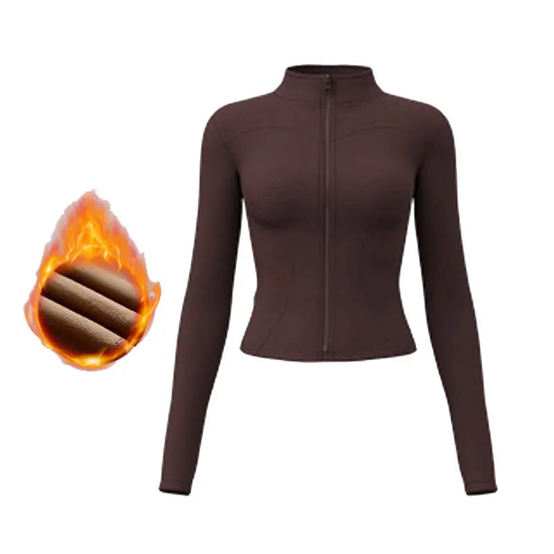 Chaqueta de manga larga para deportes al aire libre para mujer, ropa de Yoga delgada, cárdigan de secado rápido con cremallera, cuello alto, chaqueta para correr, Fitness, Top