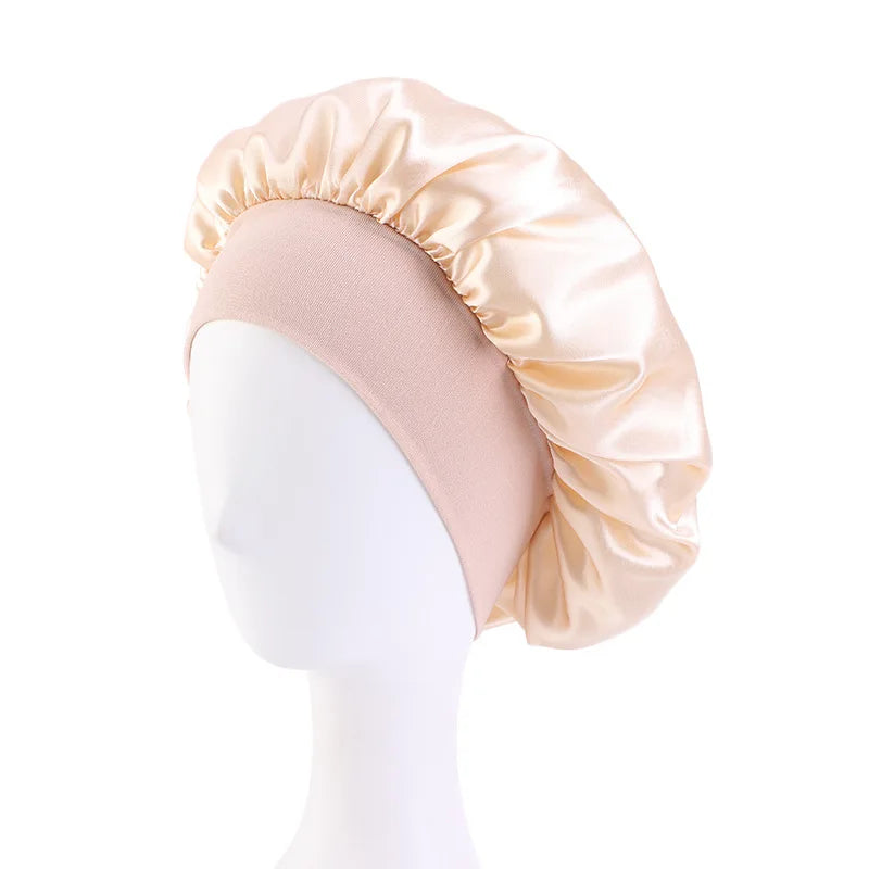 Nuevo gorro de dormir de ala ancha de satén, gorro sedoso para dormir, gorro para dormir con banda suave elástica, gorro de estilismo, herramienta para envolver el cabello