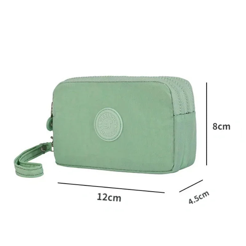 Mini monedero de nailon, bolso para llaves, billeteras para mujer con cremallera, impermeable, portátil, tarjetero de tres capas, bolso para mujer y niña, bolso para auriculares