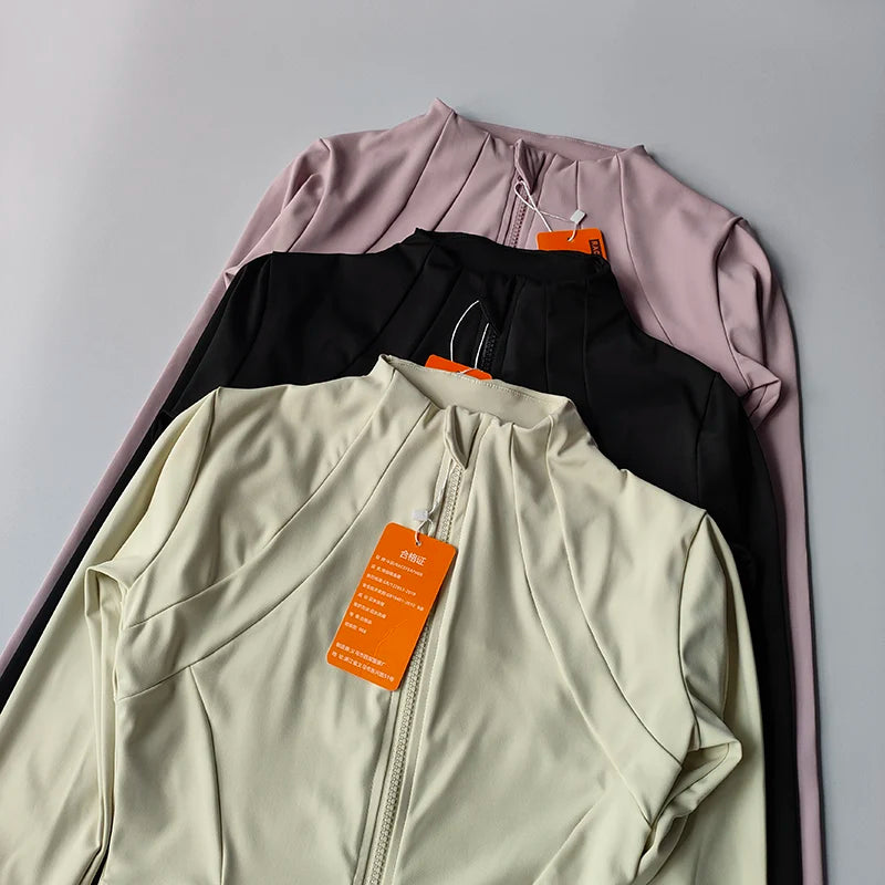 Chaqueta deportiva con cremallera para mujer, camisa de Yoga para Fitness, abrigos para entrenamiento y correr, cárdigan cálido de manga larga para gimnasio, chaqueta ajustada ajustada, ropa deportiva